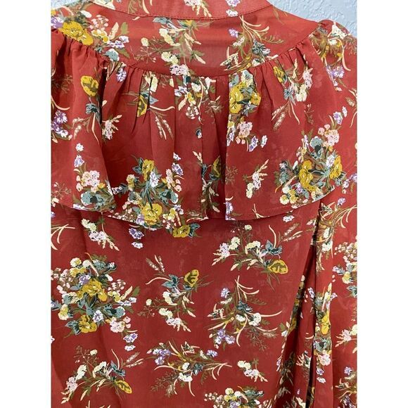 Allison New York Floral Ruffle Floral Blouse Maroon - Picture 6 of 8
